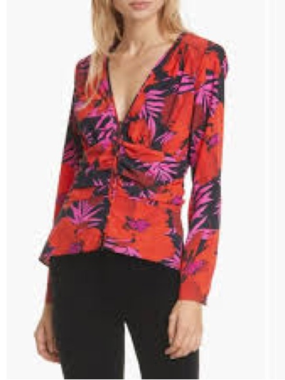 Veronica Beard Pevero Floral Stretch Silk Peplum Blouse Poppy Multi Size 6